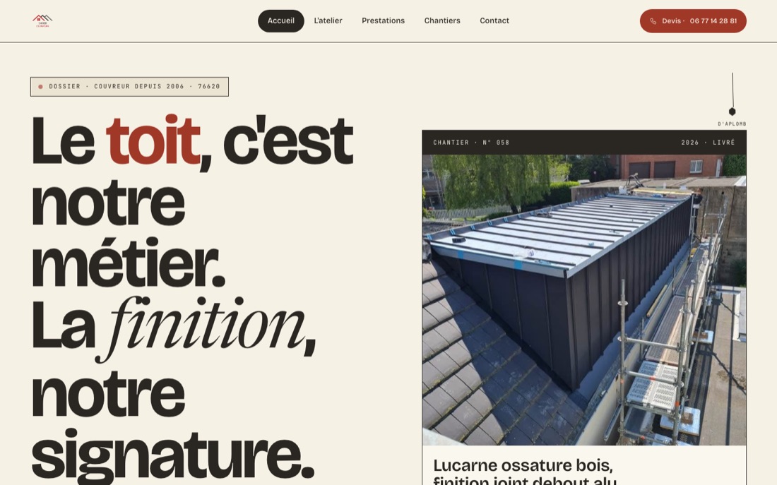 Page d'accueil du site Saunier Couverture : le toit, c'est notre métier